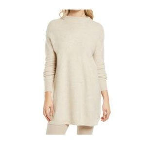 Nordstrom cashmere funnel neck tunic sweater small beige oatmeal light heather